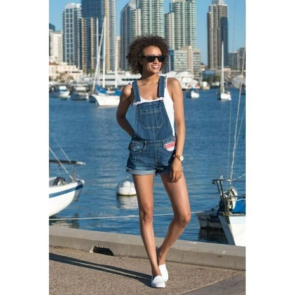 Tipsy Elves Freedom Denim Overalls with American Flag 4th Of July - Picture 1 of 12